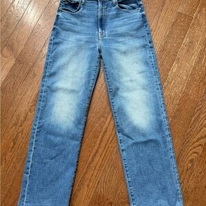 MOTHER Rambler Mid Rise Cropped Wife Leg Classic Blue Denim Jeans
